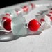 Recycled Glass And Red Coral Bamboo Necklace--Cranberries and Frost
