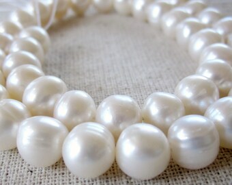 Baroque Pearls, Freshwater Pearls, White Pearls, Ivory Pearls, Real Pearls, Genuine Pearls, Potato Pearls, Large Pearls 9-10mm Full Strand