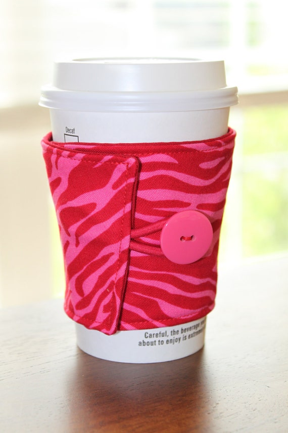 Reusable Coffee Cup Sleeve   Cozy Zebra Stripes In By Ckstitches