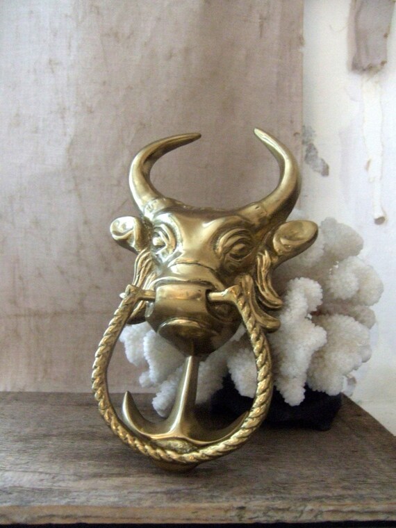 RESERVED Vintage brass bull head and anchor door knocker
