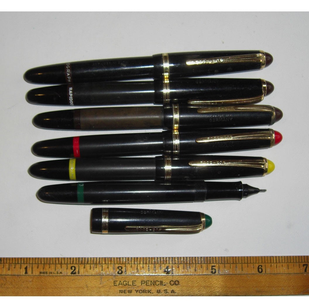 6 vintage KOHINOOR RAPIDOGRAPH technical pens