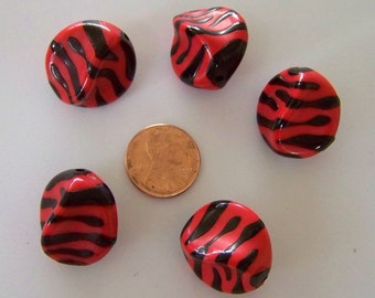 Large Red Zebra Lucite Beads