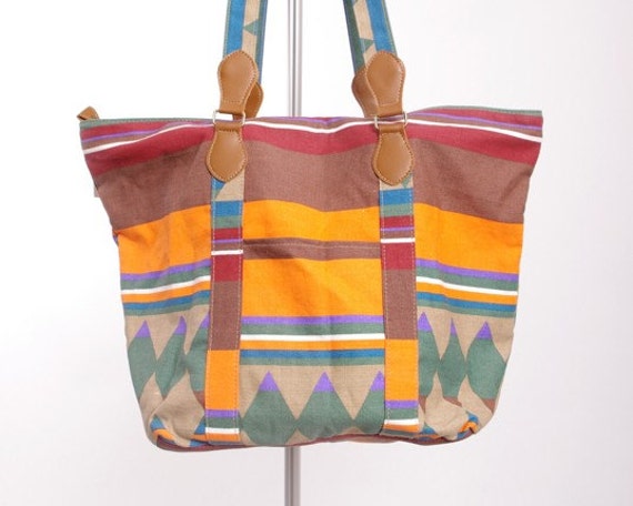 Vintage Southwestern Ethnic Large Canvas Tote Bag by fabledfancy
