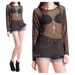 Vintage 80s 90s Top - Sheer Black Netted Tunic Mesh Shirt - S / M / L