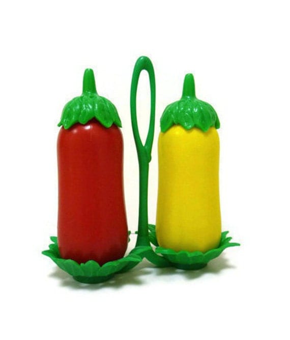 Vintage 1960's Ketchup and Mustard Holders Ketchup and