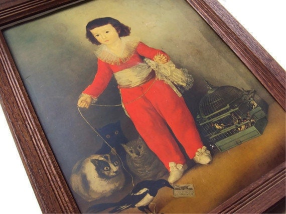 Vintage Art Print by Francisco de Goya Young Boy with Cats