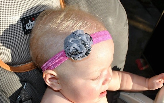 98 New baby headband sizes inches 172   , silver and grey fabric flower headband  infant, baby and all sizes 
