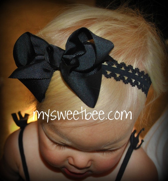 Bow Headband Black Headband Lace Headband Black Baby