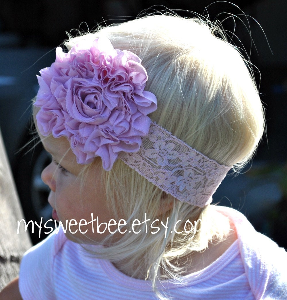 Lace Baby Headband Peach Lace Headband Chiffon Flower on