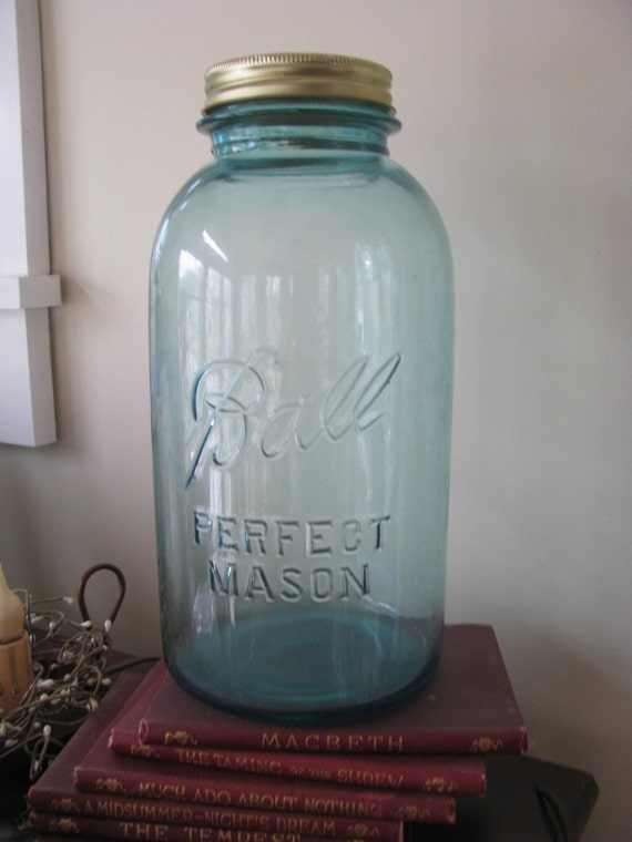 Vintage Blue Ball Large Canning Jar Round Quart Size