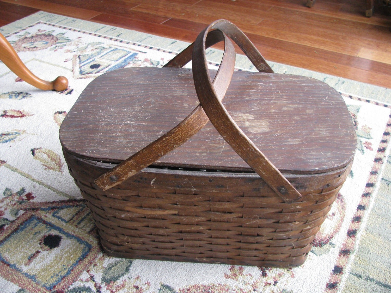 Vintage Wooden Picnic Basket primative farmhouse country