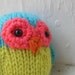 Hand Knit Owl Plush Chartreuse and Turquoise Ready To Ship