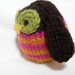 Hand Knit Owl Plush Ready To Ship Brown Mustard and Pink