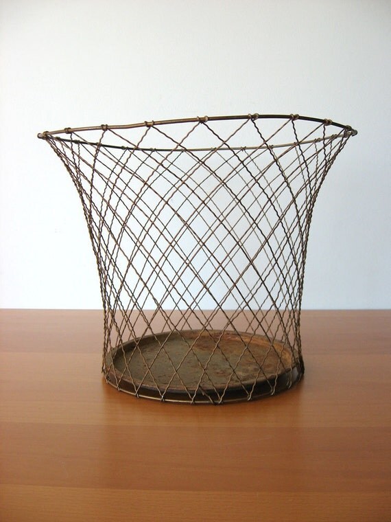 Vintage Wire Waste Basket Industrial Storage