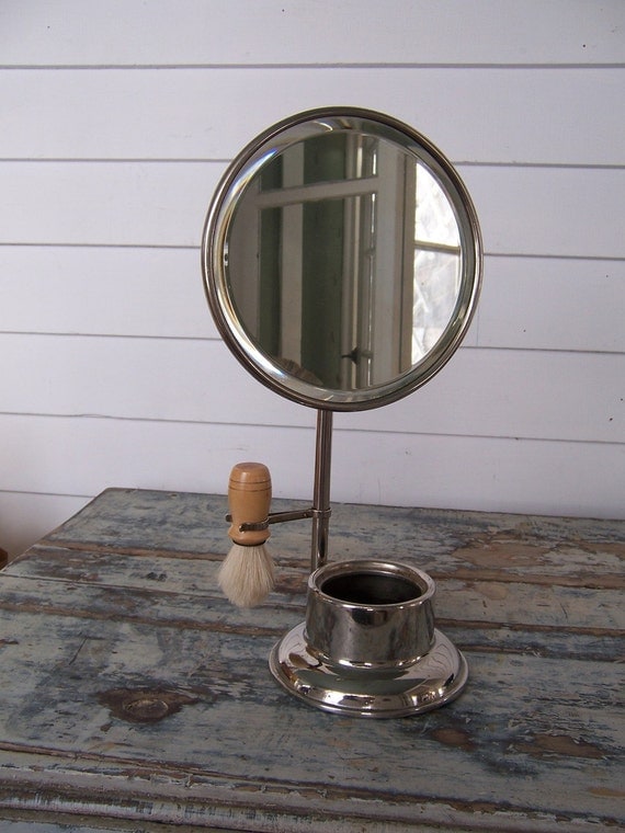 Vintage Shaving Mirror Stand Chrome Beveled mirror Holder For