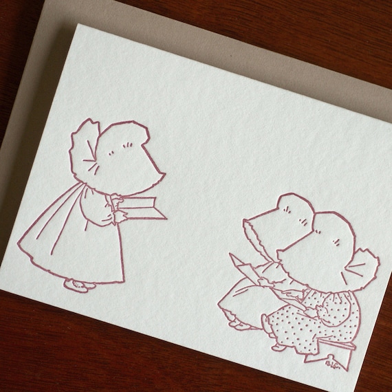 Sue Reads a Book - Sunbonnet Babies Letterpress Notecard