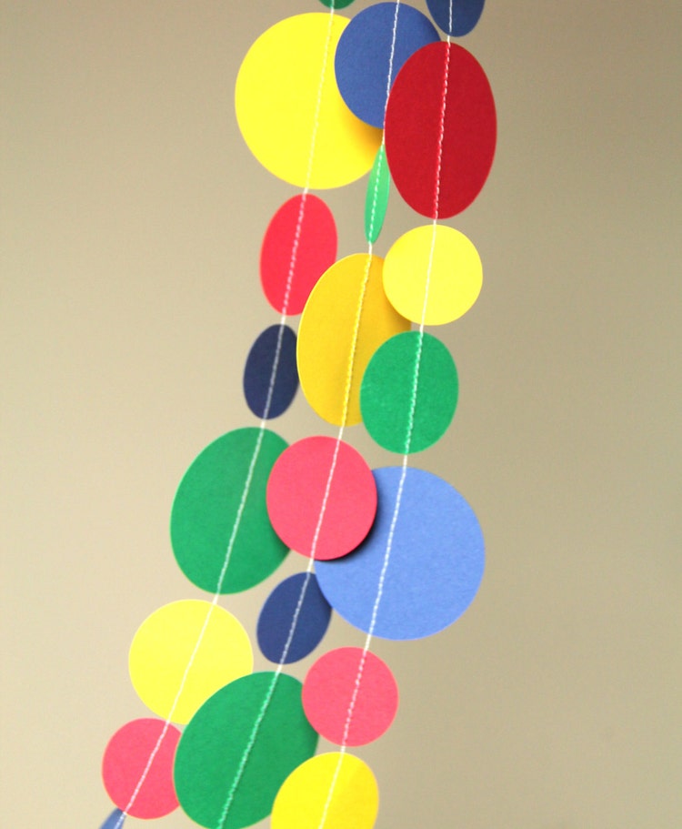 Primary Color paper circle garland 15 feet READY by TaffieWishes