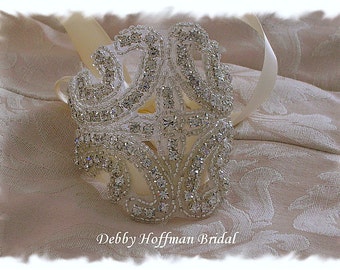 Beaded Rhinestone Crystal Bridal Cuff Bracelet , Rhinestone Bridal Bracelet, No. 1101CB, Wedding Jewelry, Crystal Wedding Bracelet, Cuff