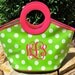 Personalized Cooler Tote - Lime Green and Pink Bag with Polka Dots