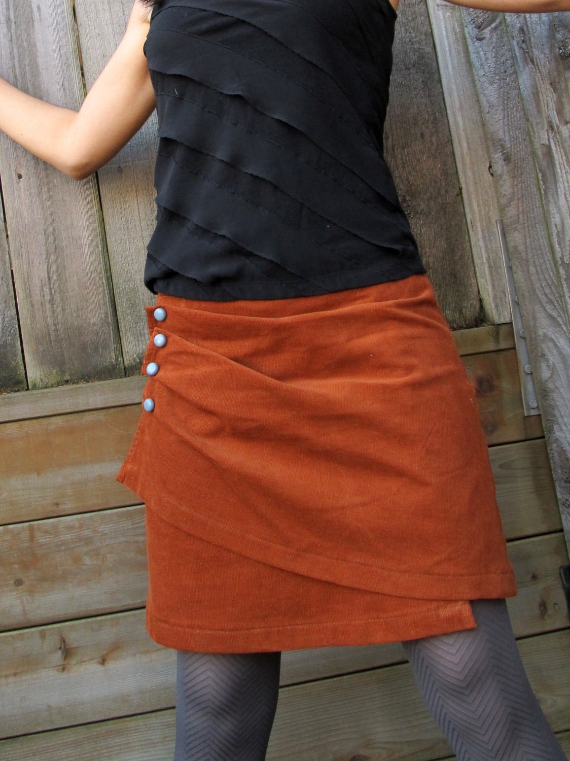 Burnt Orange Skirt Women's Corduroy Wrap Skirt The