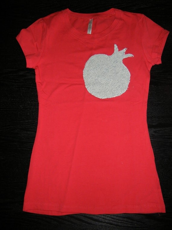 Items similar to Womens form fitting red t-shirt with handmade textured ...