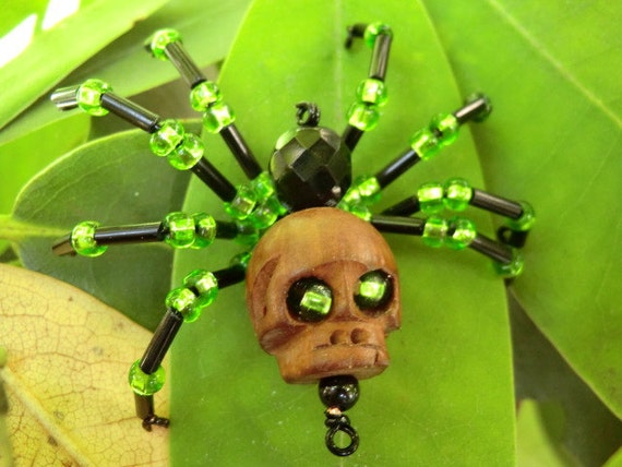 Glowing Green Death's Head Spider matched set by LaVieMacabre