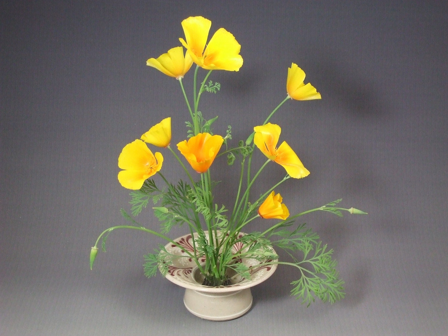 Pin Vase Ichibana Kenzan Vase Stoneware White Wheat with Red