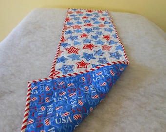 Reversible Table Runner Red White and Blue Celebrate USA