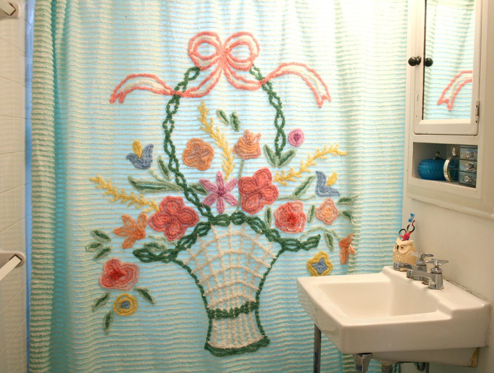 Minty Chenille Shower Curtain