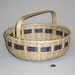 Hand Woven Pie Carrier Basket with Wood Base and Handle and Navy Accents