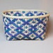 Twill Weave Basket, Rectangular Base, Oval Top Opening, Blue, Teal and Purple, Hand Woven Basket