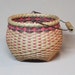 Small Hand Woven Basket with Wire Swing Handle, Pink and Green Accent Colors
