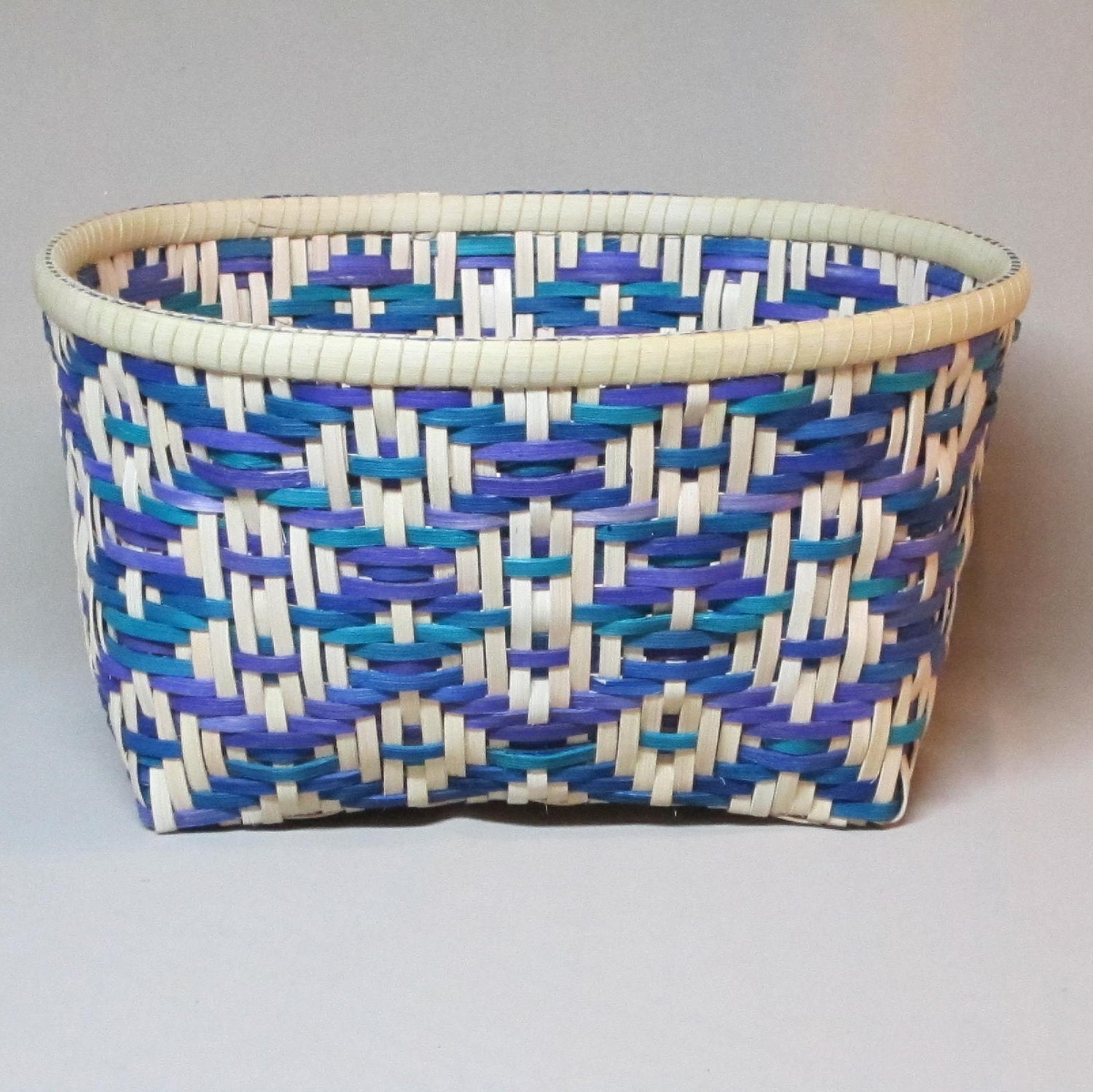 Twill Weave Basket Rectangular Base Oval Top Opening Blue