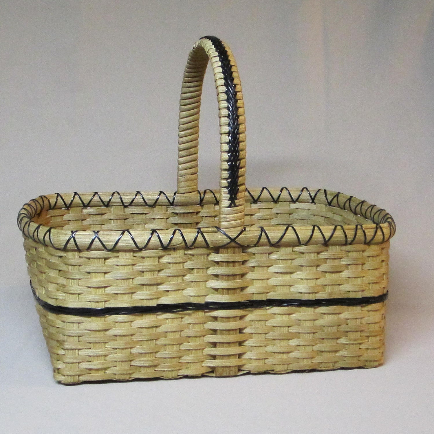 SALE Market Style Basket Hand Woven Black Accents