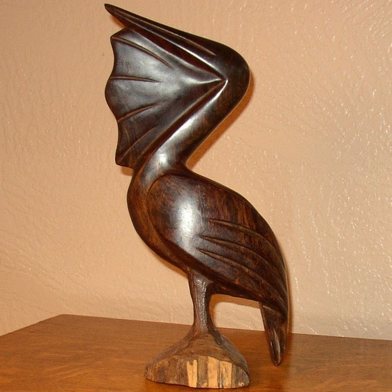 SALE Large Hand Carved Wood Pelican