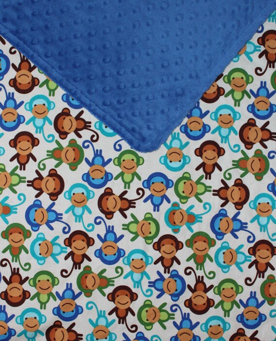 Items similar to Baby Boy Blanket in Monkeys and Blue Minky Stroller