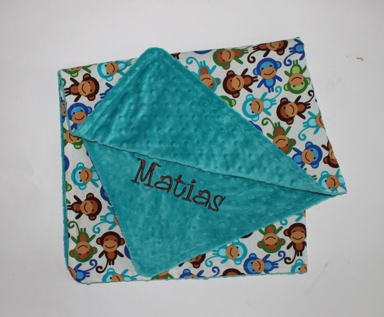 PERSONALIZED Baby Boy Blanket in Monkeys and by firstcrushdesigns