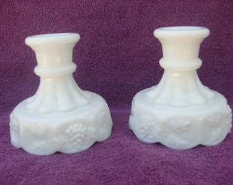Milk Glass Paneled Grape Candle Holders Westmoreland