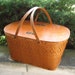 Wicker Picnic Basket 1960s Wood Frame and Handles