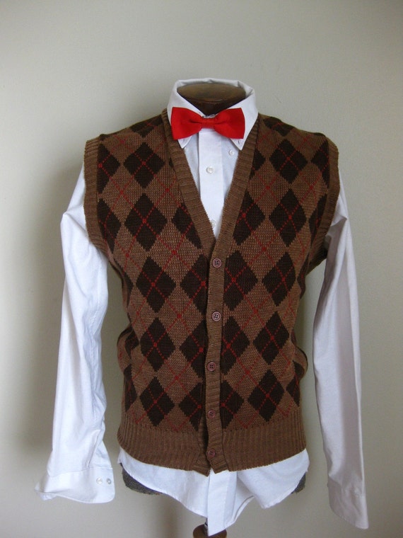 Vintage 70's Brown Argyle Sweater Vest