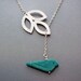 Genuine Turquoise Bird Silver Marquise Leaf Lariat Necklace- nature inspired, unique gift
