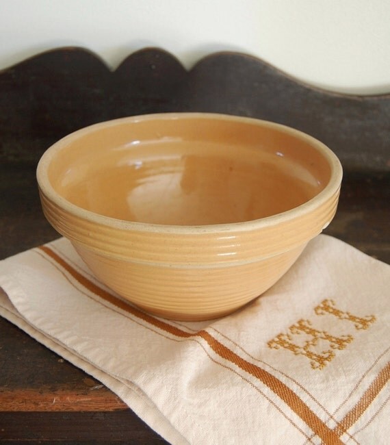 Vintage Ribbed Yellow Ware Pottery Bowl by FrogGoesToMarket
