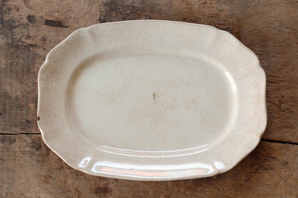 Large Antique Ironstone Platter with Dark Crazing Alfred