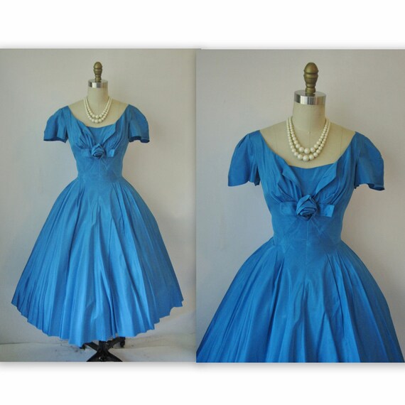 1950's Taffeta Shelf Bust Cocktail Party Prom Dress S M