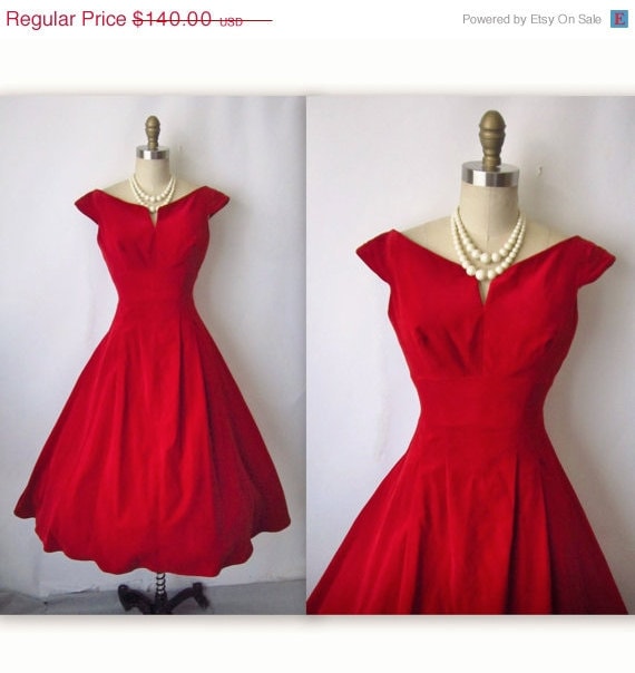SALE 50's Cocktail Dress  Vintage 1950's Red Velvet Cocktail ...