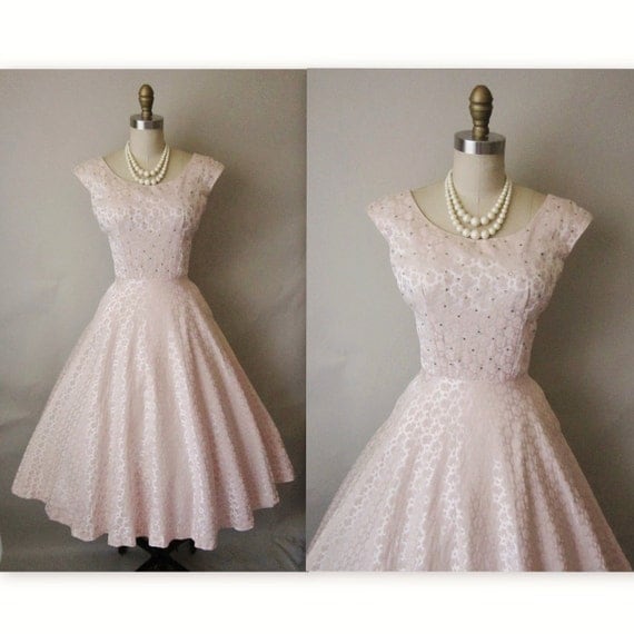 50&-39-s Cocktail Dress // Vintage 1950&-39-s Pink by TheVintageStudio