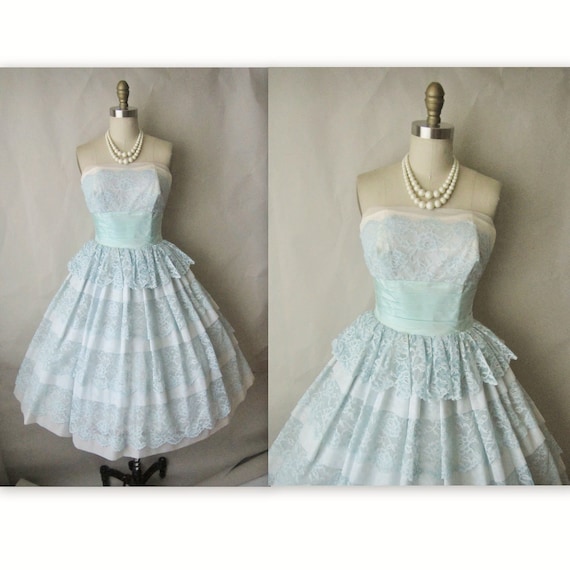 50's Chiffon Dress // Vintage 1950's Blue Chiffon Lace