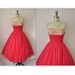 1950's Strapless Red Chiffon Shelf Bust Prom Wedding Party Dress XS S