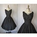50's Cocktail Dress // Vintage 1950's Black Chiffon Sequin Cocktail Party Full Mad Men Dress XS