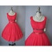 50's Red Dress // Vintage 1950's Ruched Chiffon Shelf Bust Prom Wedding Party Dress NWT Deadstock XS